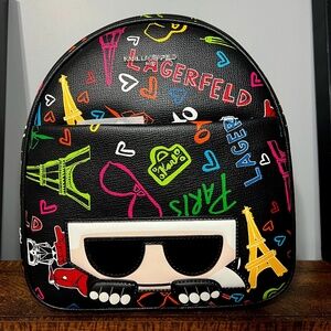 Karl Lagerfeld, Black, Maybelle Collection, Graffiti, Mini Backpack, NWT